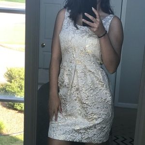 Aqua Dresses Ivory and Gold Floral Bubble Dress